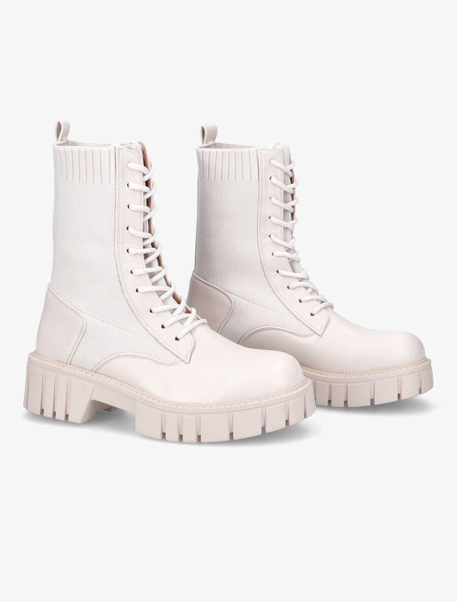 Bottines montantes à lacets - Beige - 4