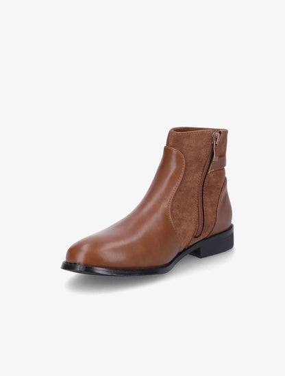 Bottines plates en simili et suédine - Camel - 3