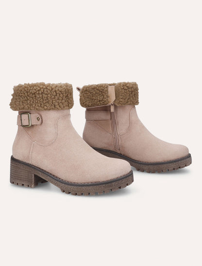 Bottines fourrées en suédine - Beige - 4