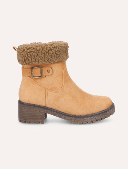 Bottines fourrées en suédine - Camel - 1
