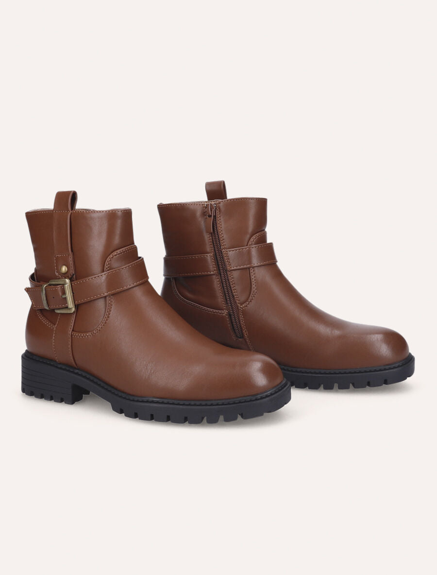 Bottines à boucle métallique - Marron - 4