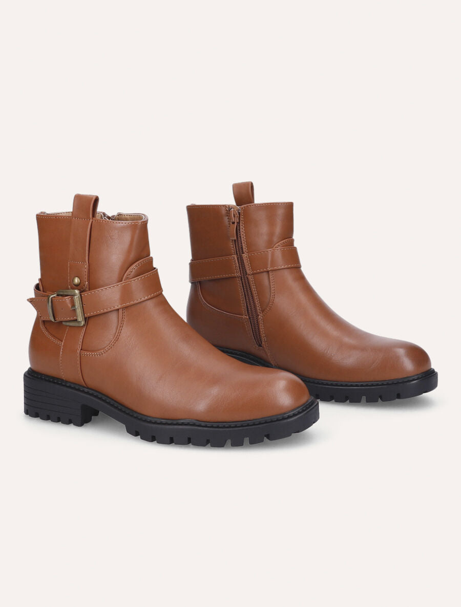 Bottines à boucle métallique - Camel - 4