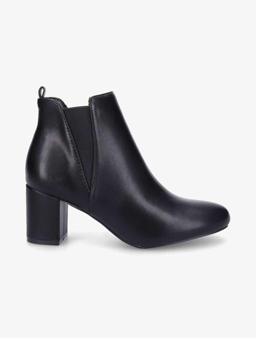 Bottines élastiquées à talon en simili - Noir - 1
