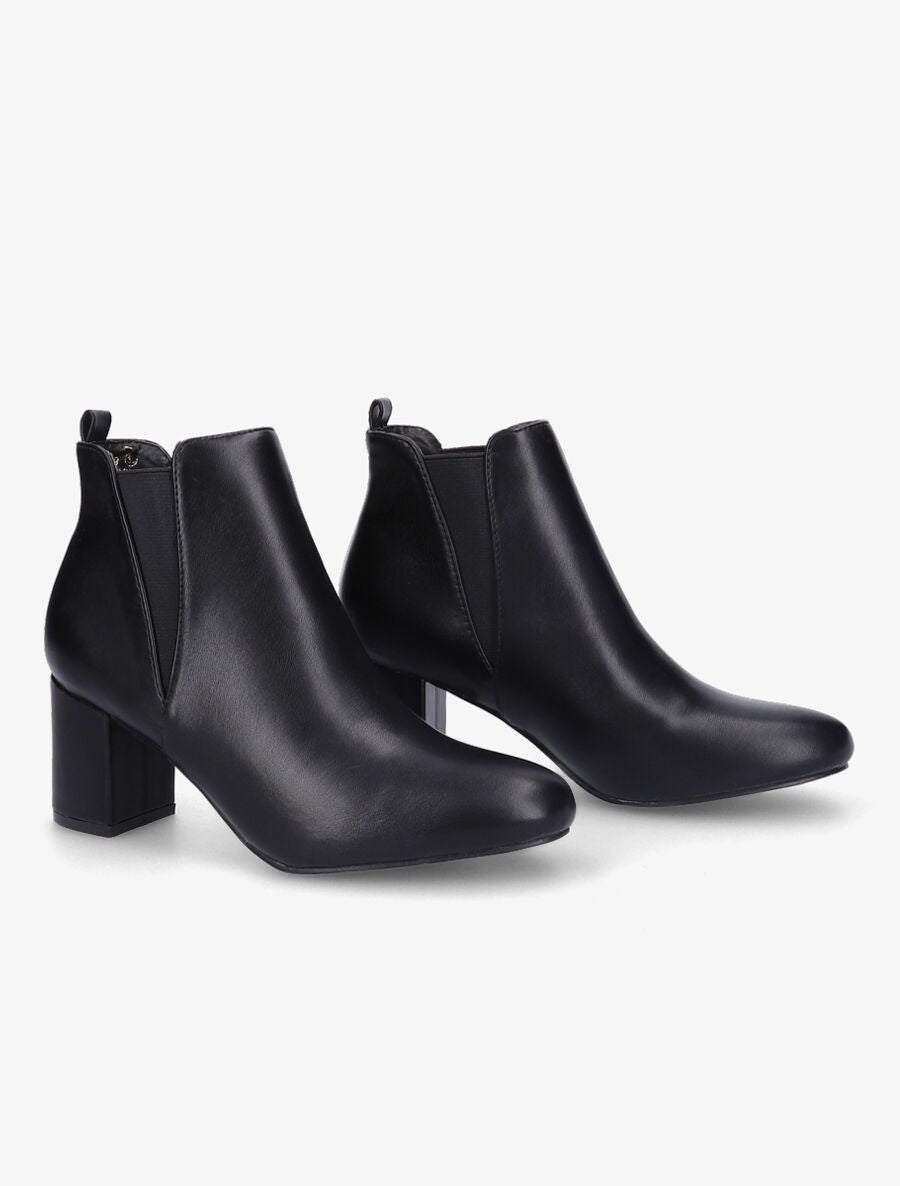Bottines élastiquées à talon en simili - Noir - 4