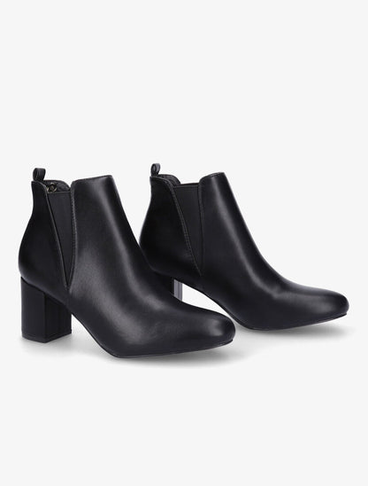 Bottines élastiquées à talon en simili - Noir - 4
