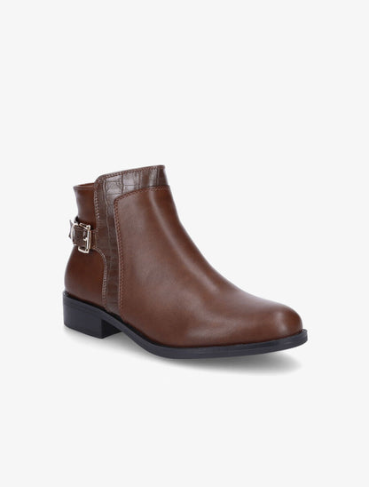 Bottines à boucle et empiècement croco - Marron - 2