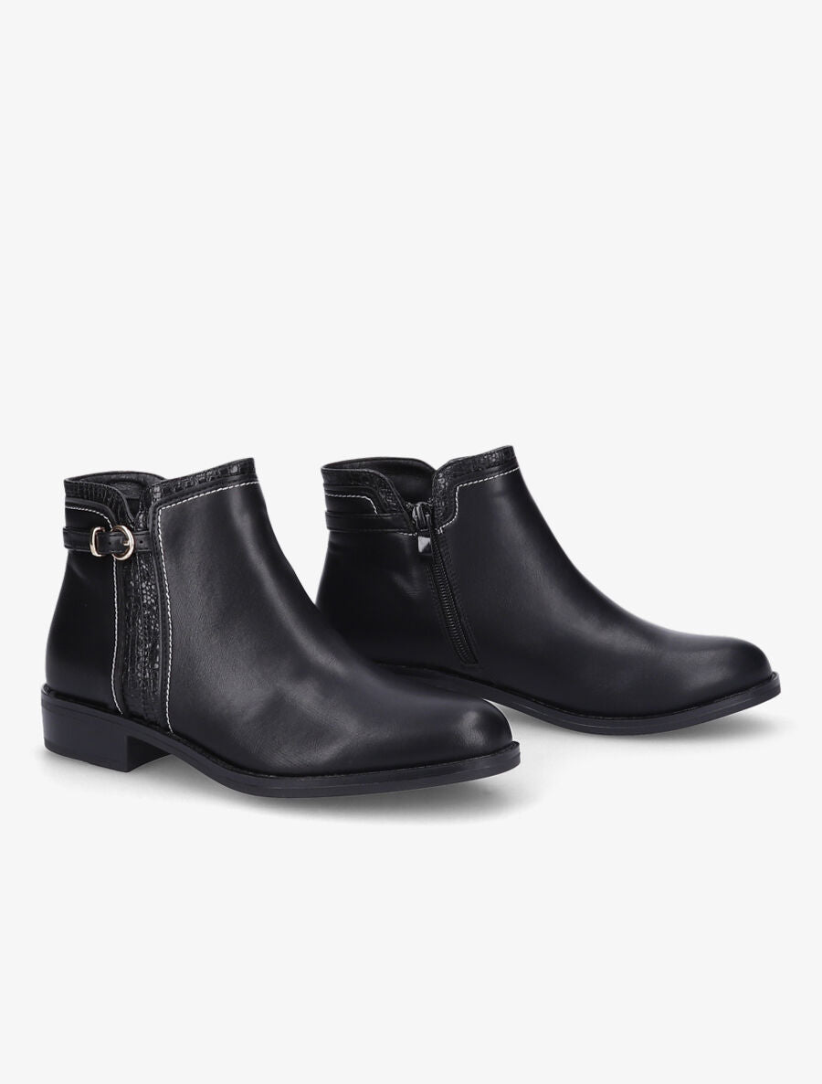 Bottines plates effet croco - Noir - 4