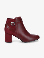 Bottines à talon bi-matière - Bordeaux - 1