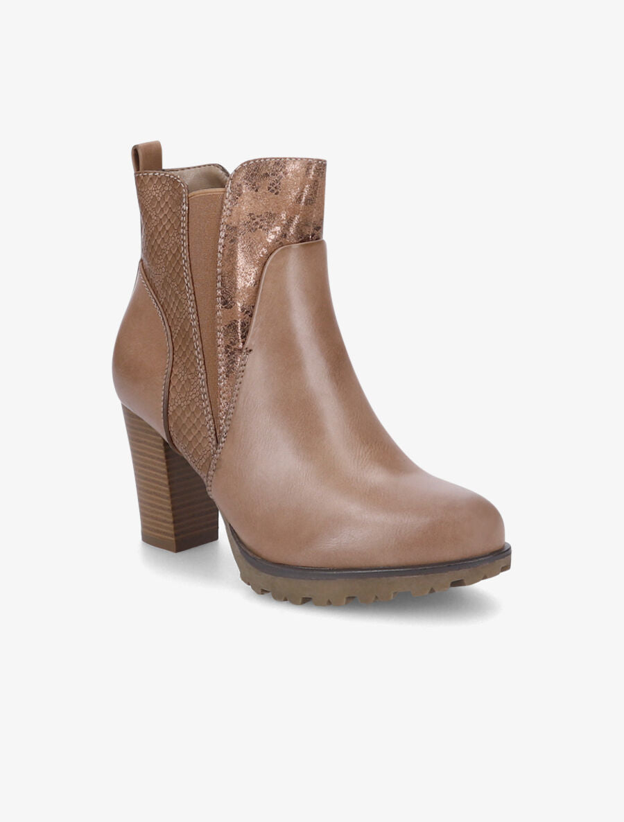 Bottines à talon à empiècement python - Taupe - 2