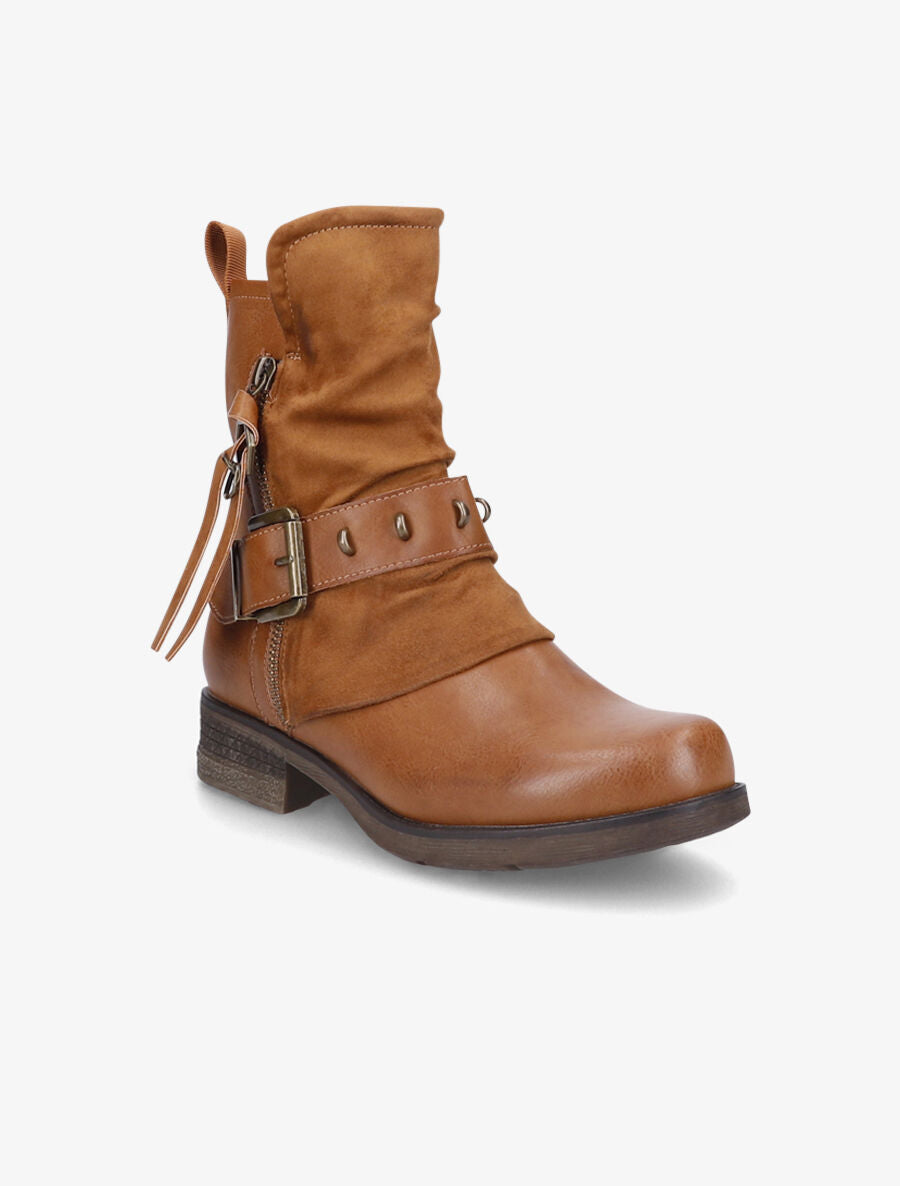 Boots montantes bi-matière à sangle - Camel - 2