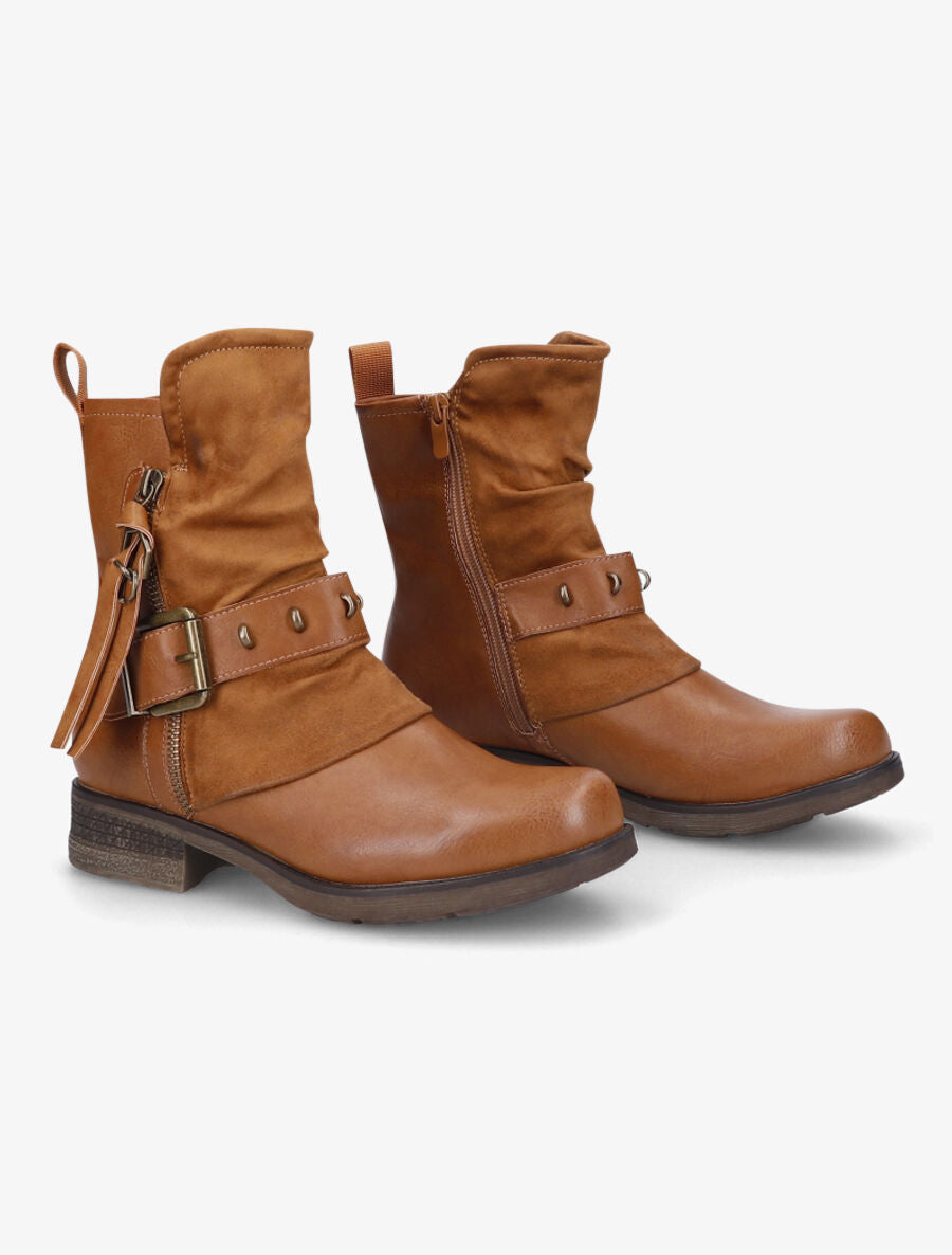 Boots montantes bi-matière à sangle - Camel - 4
