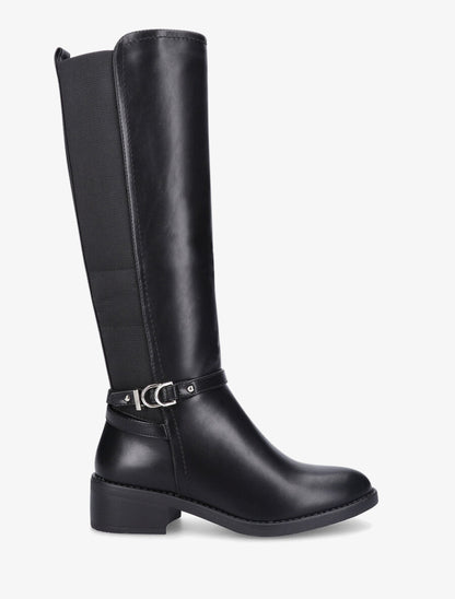 Bottes élastiquées en simili et sangles - Noir - 1