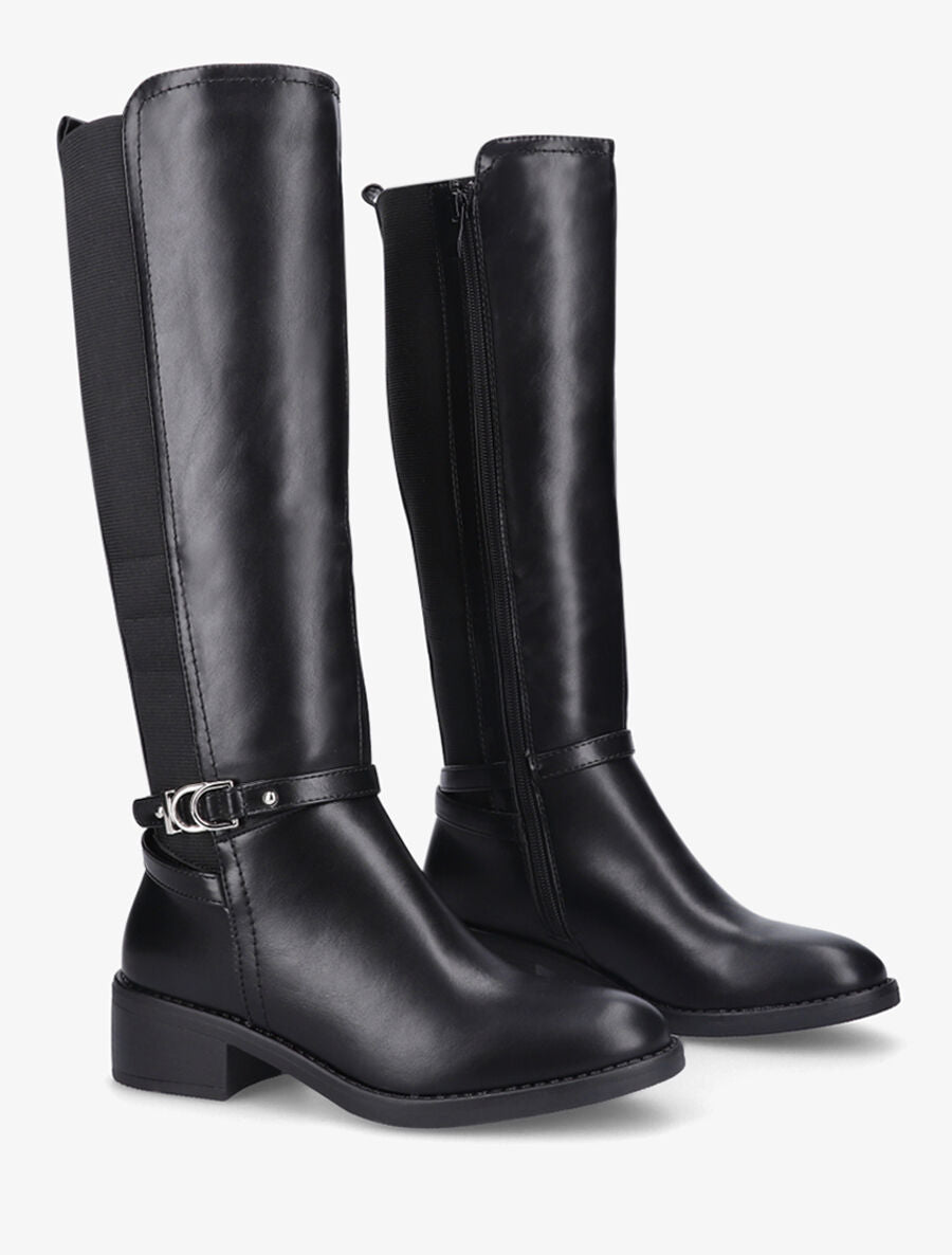 Bottes élastiquées en simili et sangles - Noir - 4