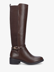 Bottes élastiquées en simili et sangles - Marron - 5