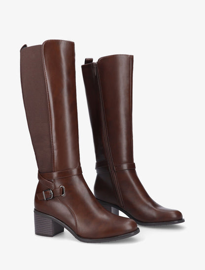 Bottes simili à côté élastiqué - Marron - 4