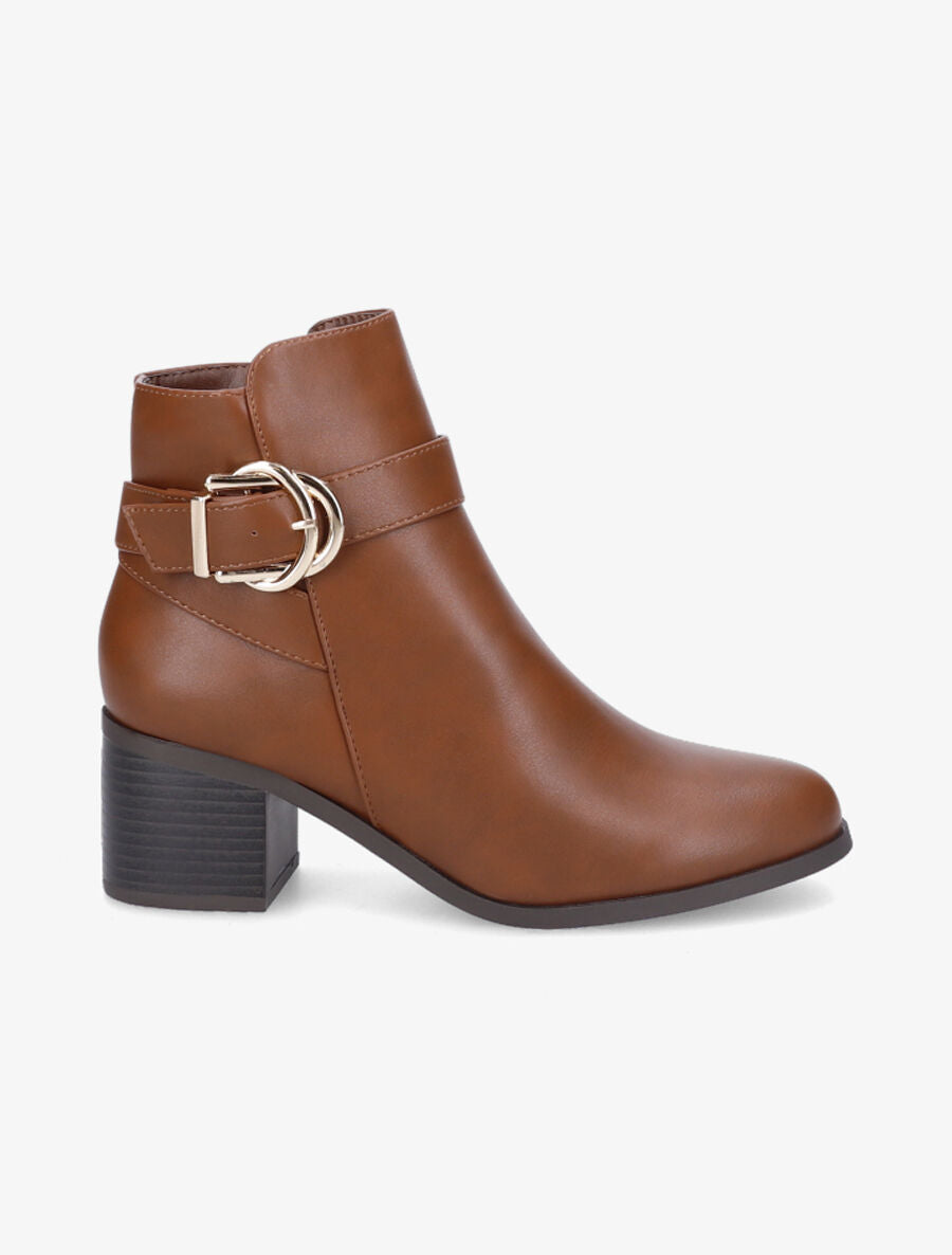 Bottines à bride dorée décorative - Camel - 5