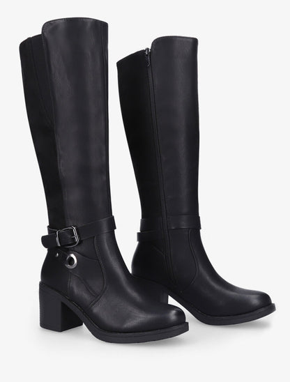 Bottes bi-matière en simili et suédine - Noir - 4