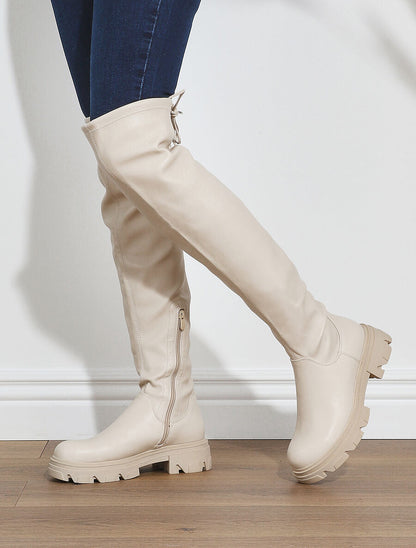 Cuissardes en simili avec cordons de serrage - Beige - 1