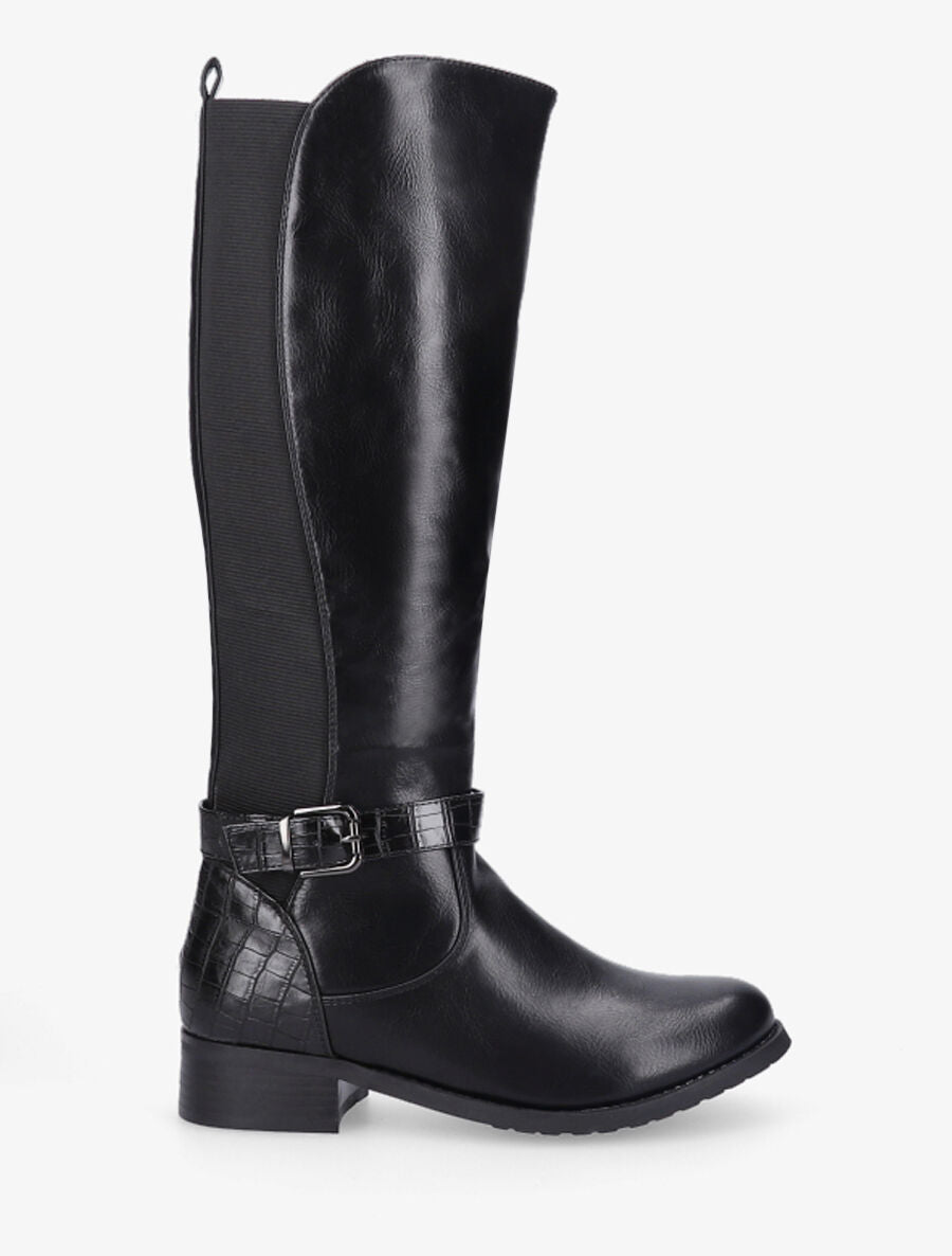 Bottes élastiquées effet croco - Noir - 5