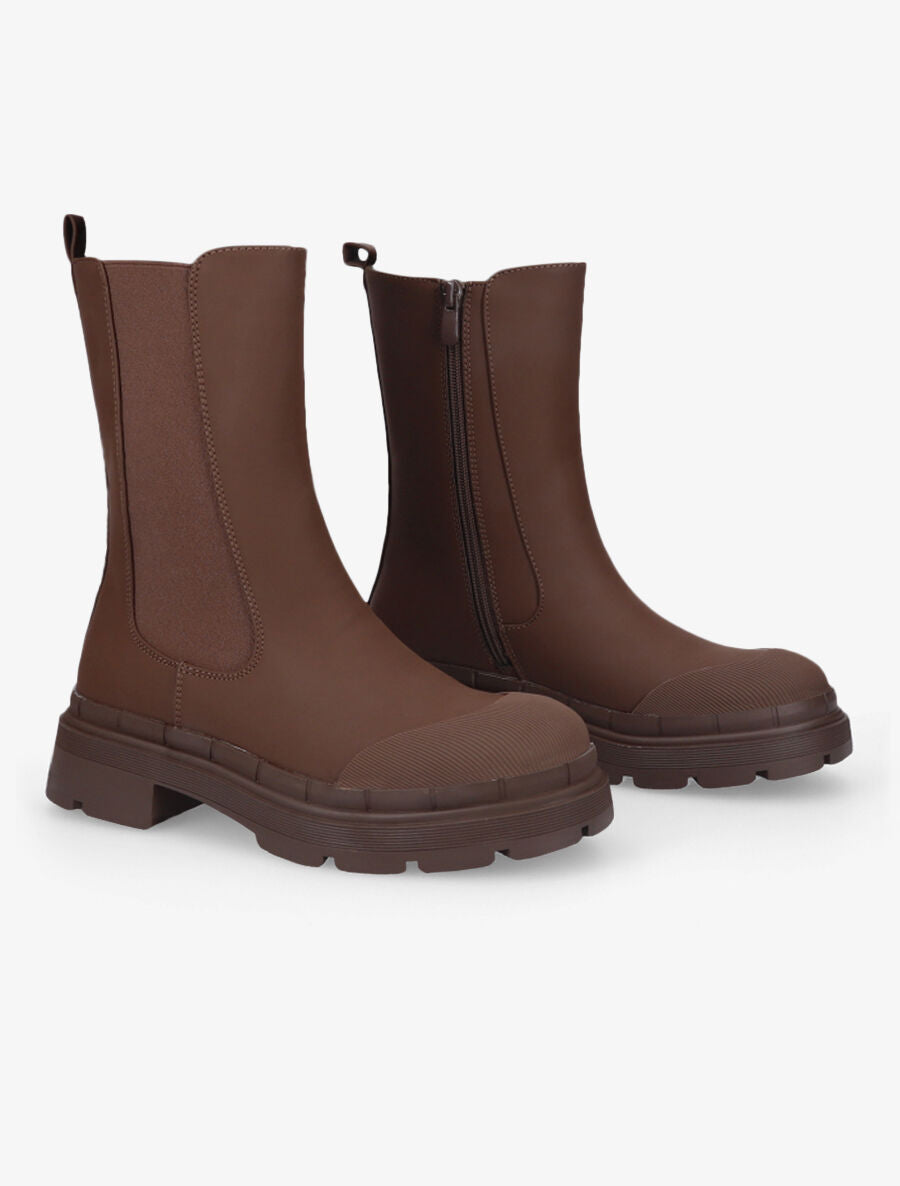 Boots montantes à côté élastiqué - Marron - 4
