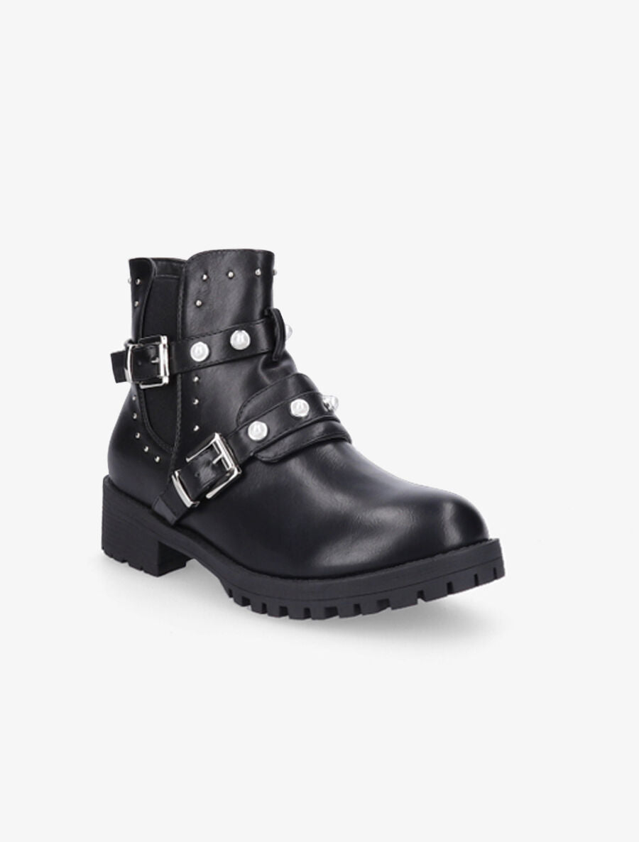 Bottines à strass et double sangles - Noir - 2