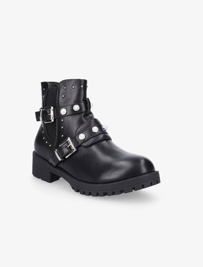 Bottines à strass et double sangles - Noir - 2