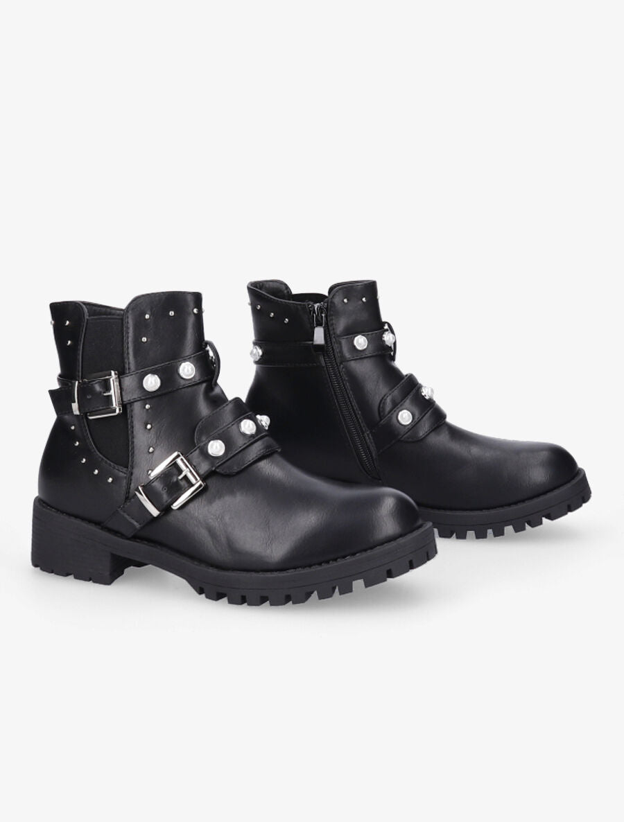 Bottines à strass et double sangles - Noir - 4