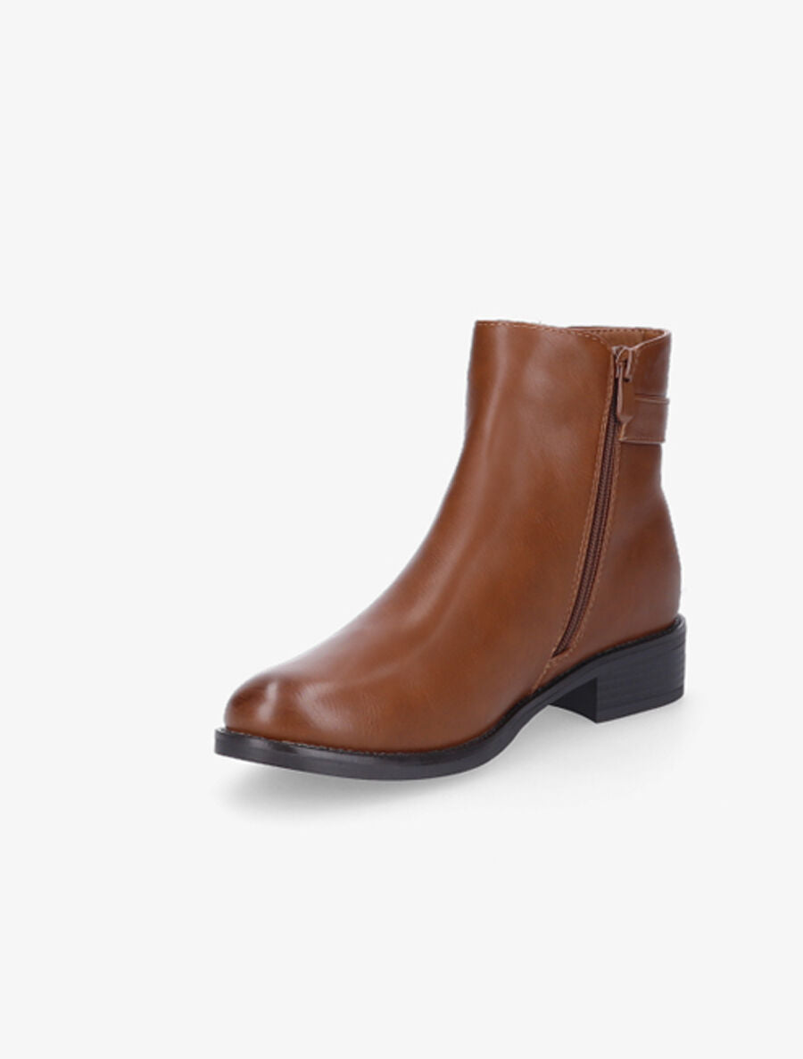 Boots à zip doré et bride décorative - Camel - 3