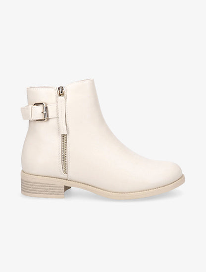 Boots à zip doré et bride décorative - Beige - 1