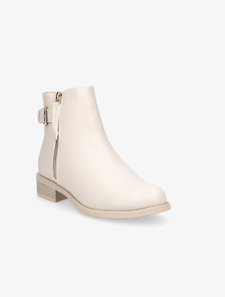 Boots à zip doré et bride décorative - Beige - 2