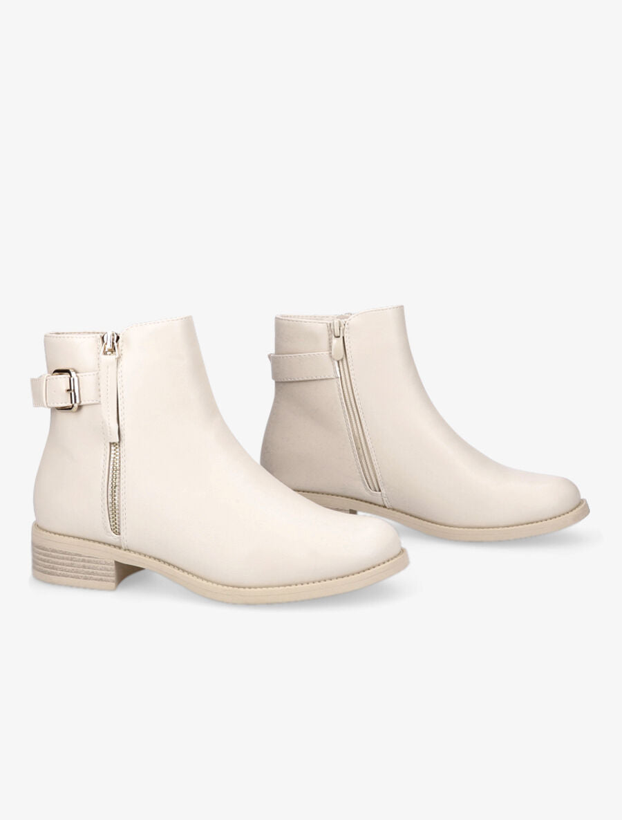 Boots à zip doré et bride décorative - Beige - 4