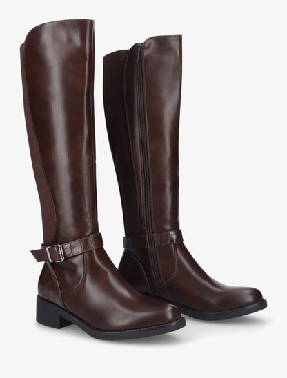 Bottes élastiquées à contrefort effet croco - Marron - 4