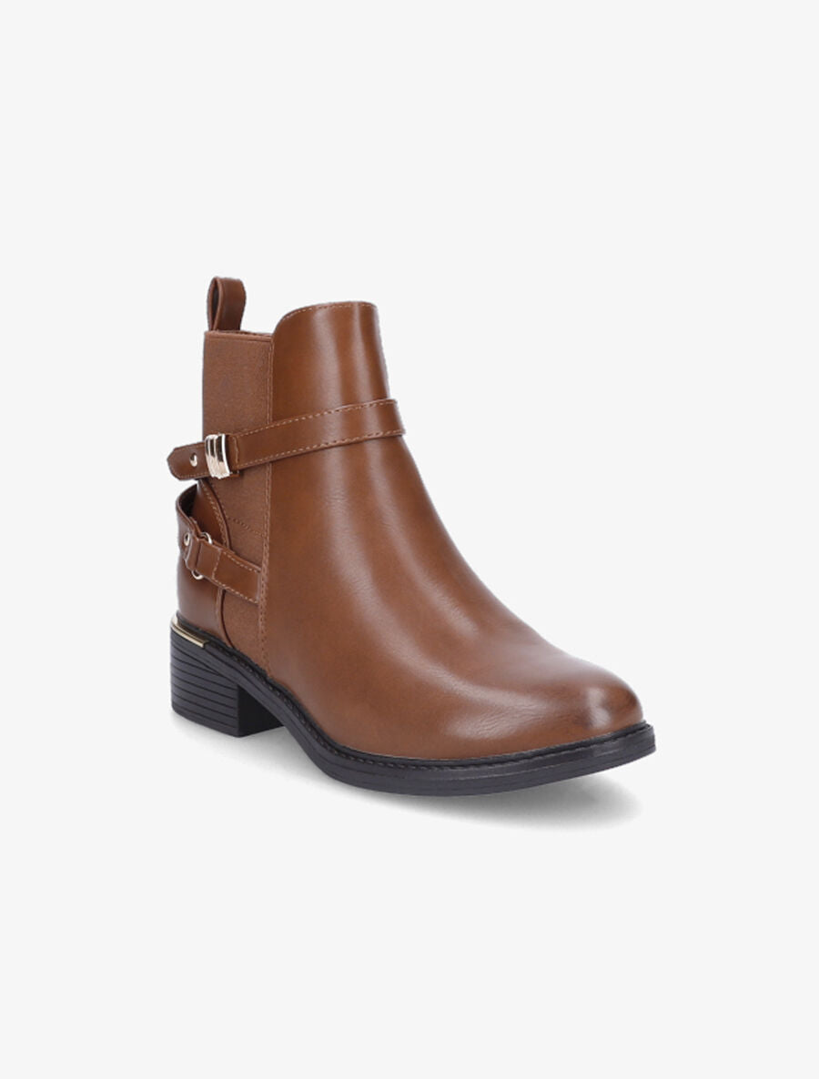 Bottines en simili à doubles sangles - Camel - 2