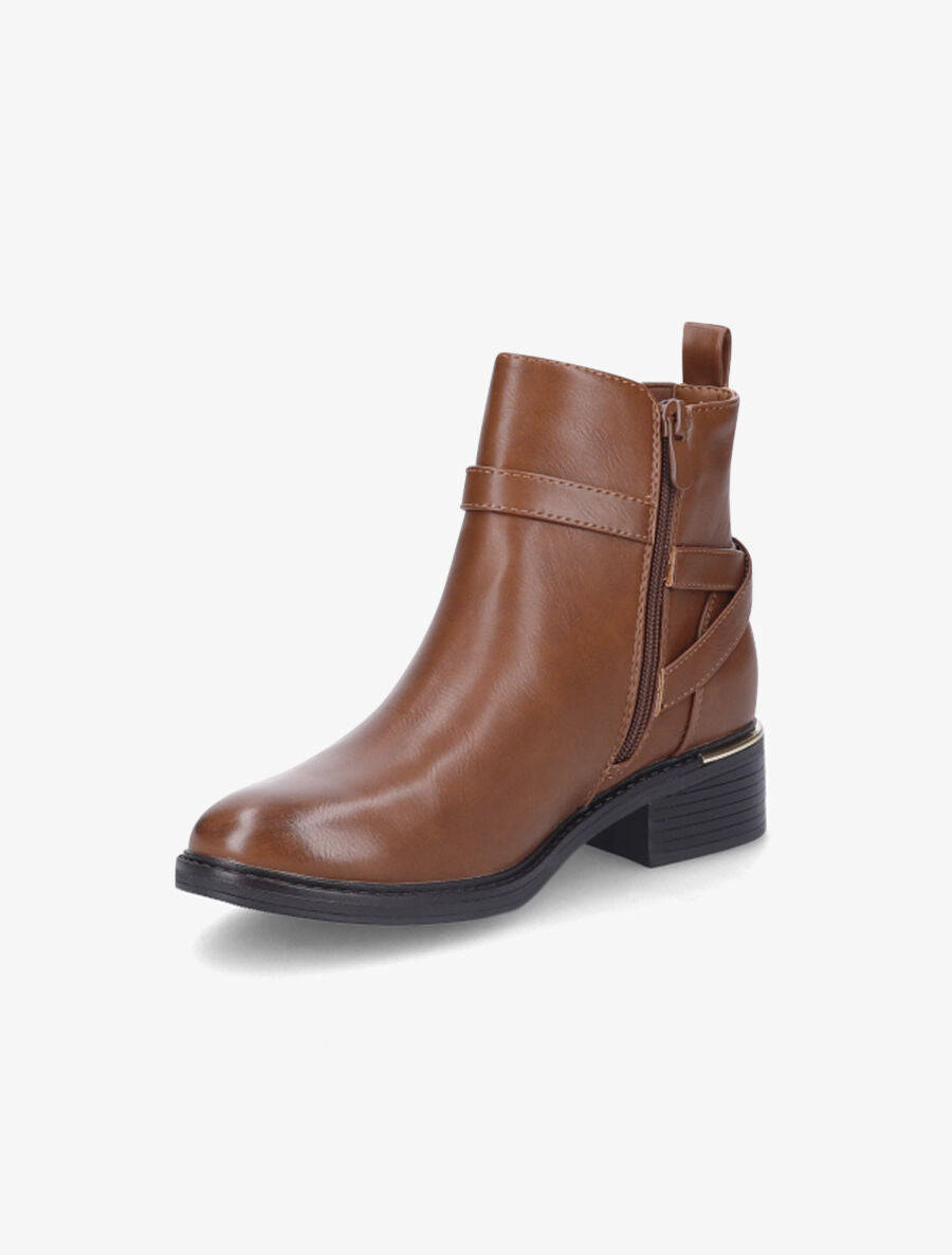 Bottines en simili à doubles sangles - Camel - 3