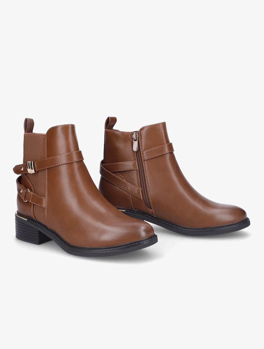 Bottines en simili à doubles sangles - Camel - 4