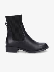 Bottines montantes en simili et tissu côtelé - Noir - 1