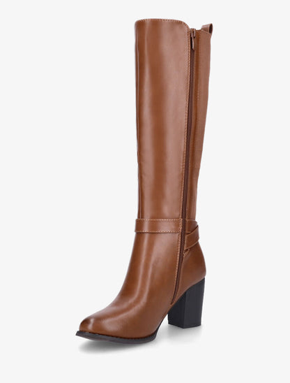 Bottes élastiquées à talon et boucle - Camel - 3