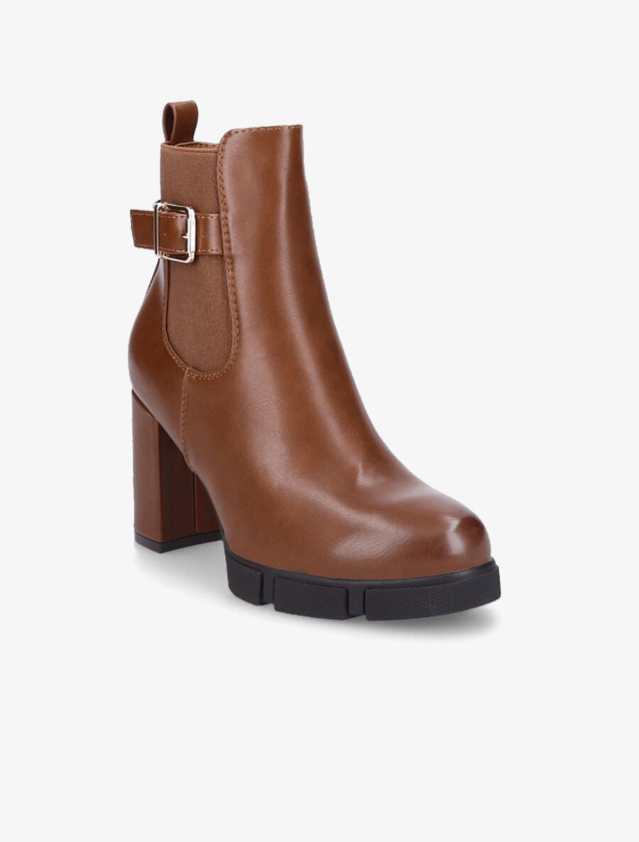Bottines à talon et boucle en simili - Camel - 2