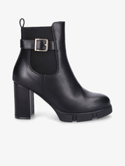 Bottines à talon et boucle en simili - Noir - 1