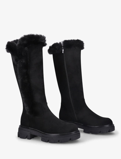 Bottes en suédine et fausse fourrure - Noir - 4