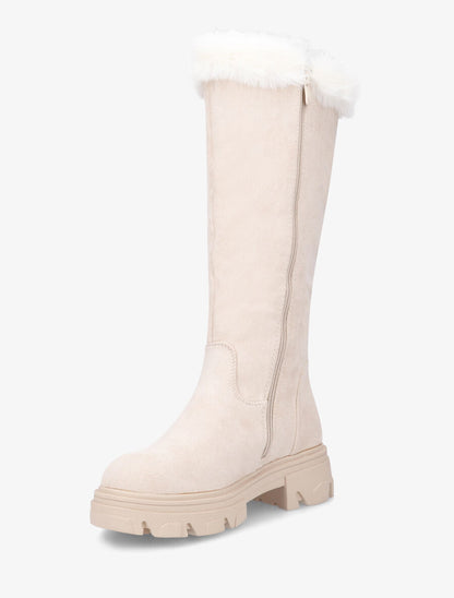 Bottes en suédine et fausse fourrure - Beige - 3