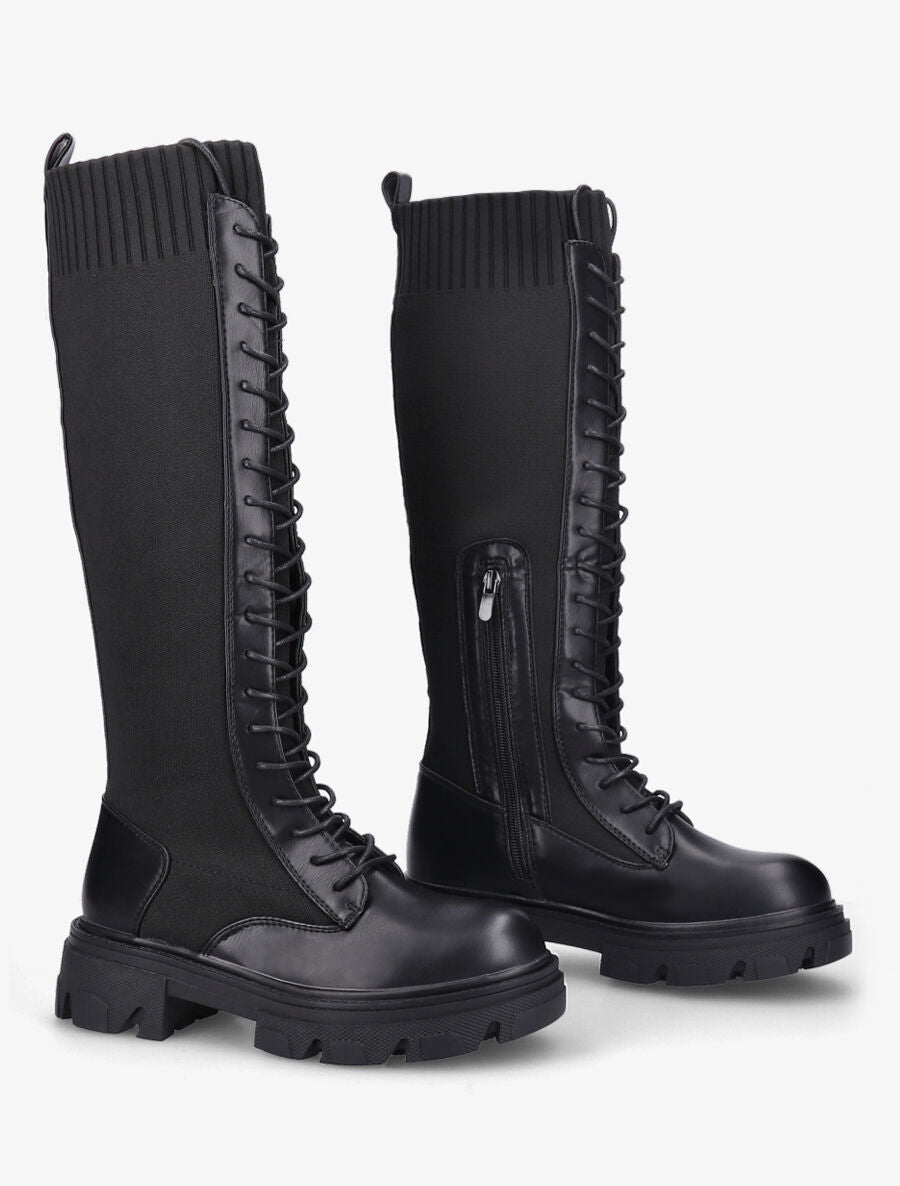 Bottes style chaussettes à lacets - Noir - 4