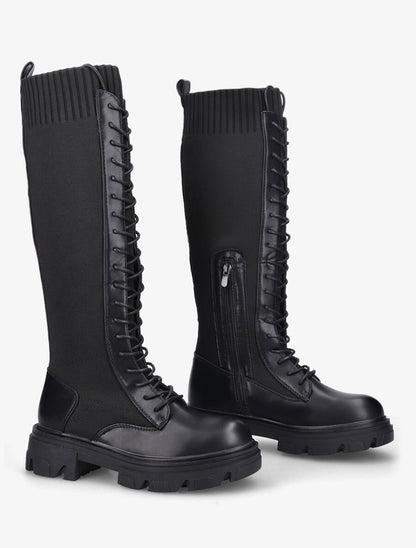 Bottes style chaussettes à lacets - Noir - 4