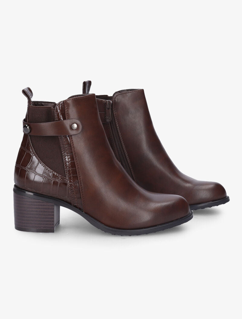 Bottines à contrefort croco et élastiqué - Marron - 4