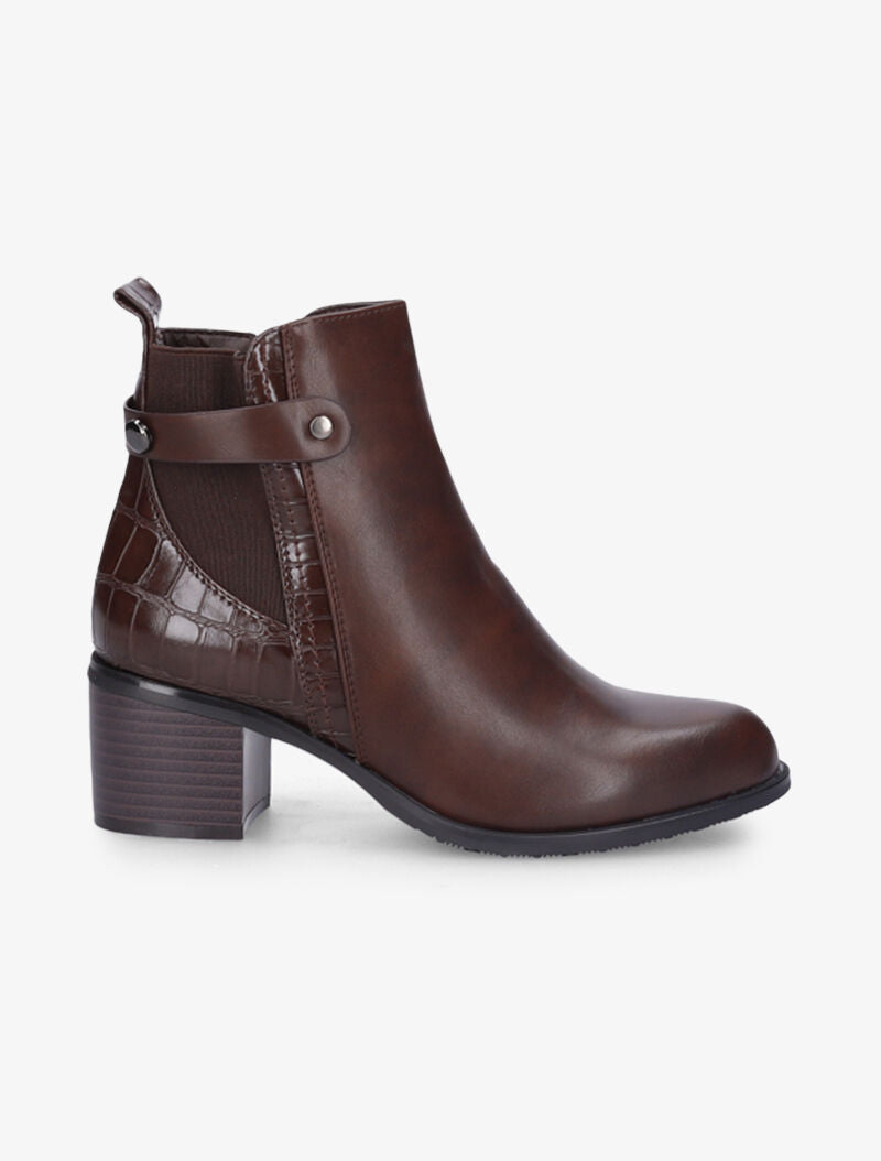 Bottines à contrefort croco et élastiqué - Marron - 5