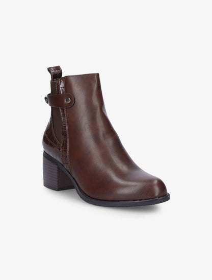 Bottines à contrefort croco et élastiqué - Marron - 2