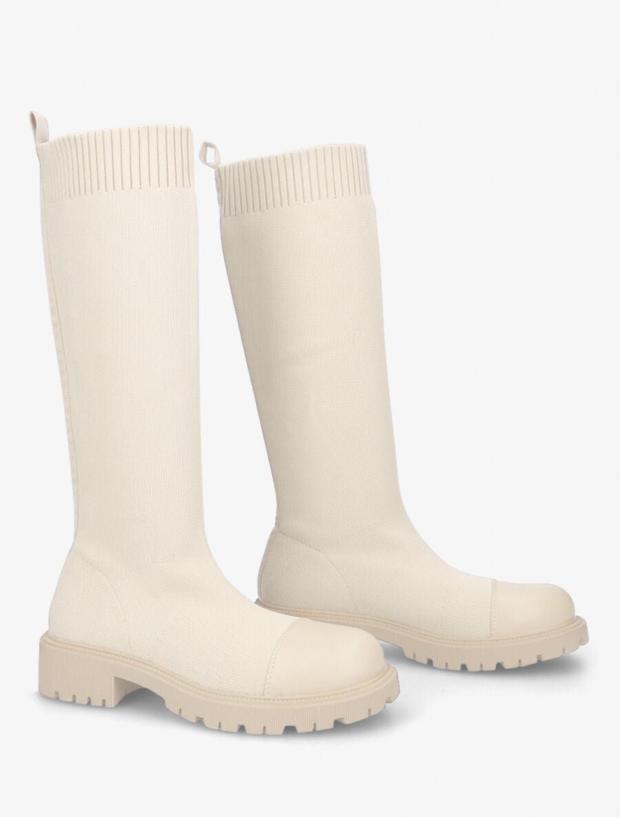Bottes style chaussettes en maille - Beige - 4
