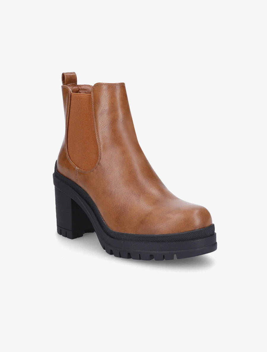 Bottines élastiquées à talon mi-haut - Camel - 2