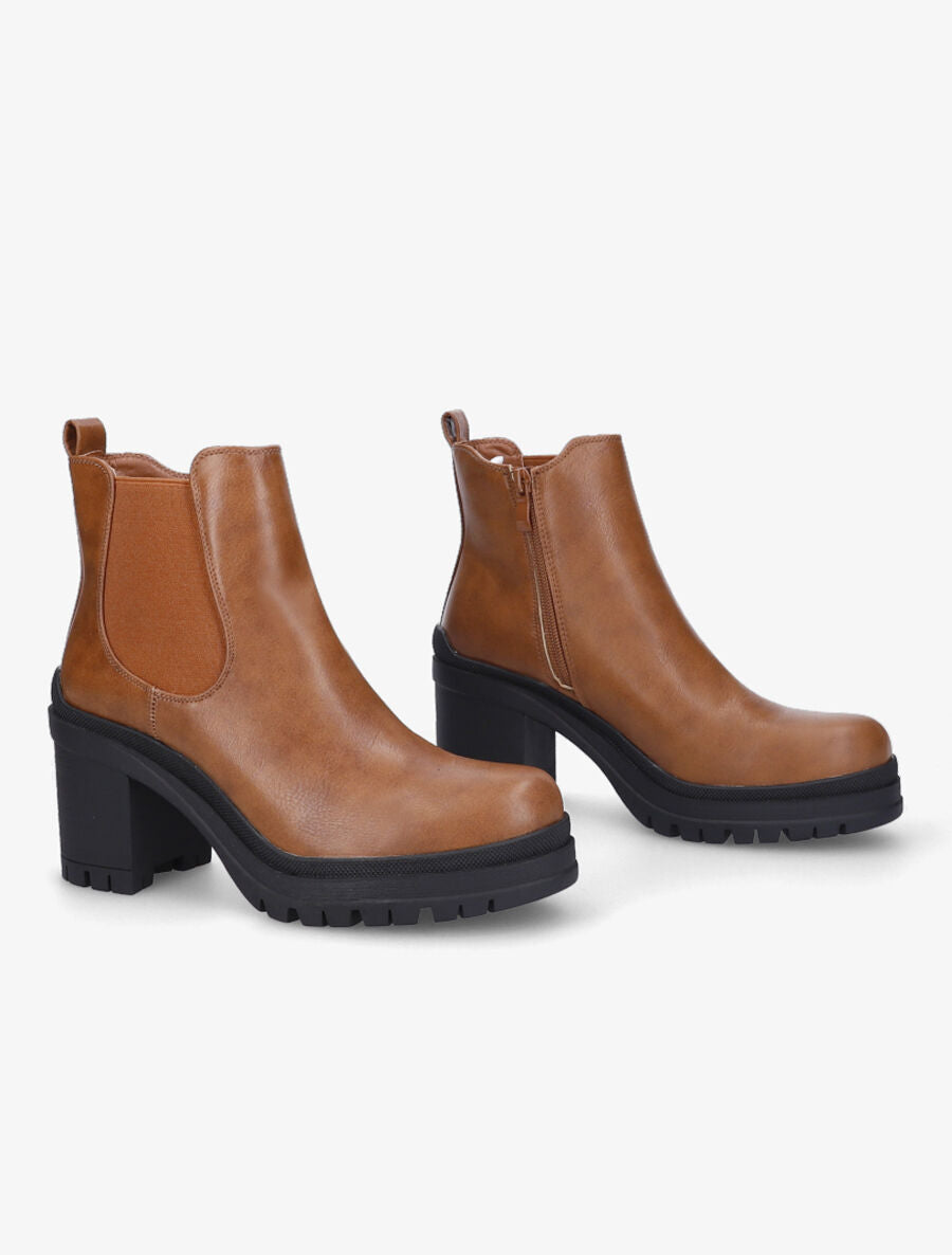 Bottines élastiquées à talon mi-haut - Camel - 4