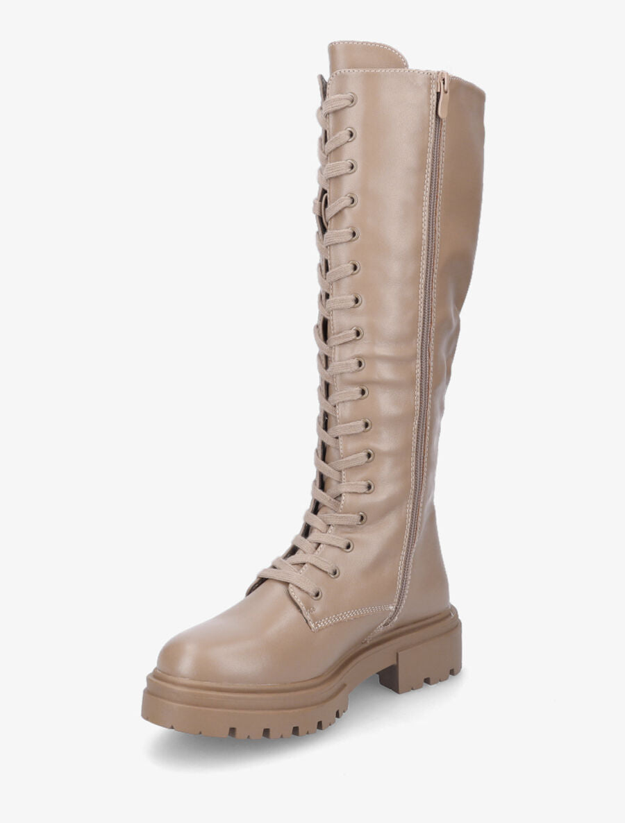 Bottes en simili à lacets - Taupe - 3